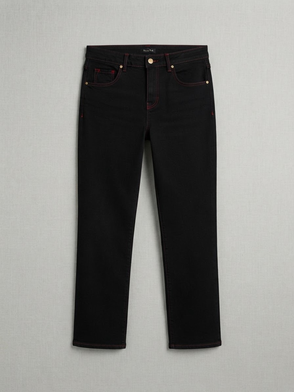 Massimo Dutti Black Jeans Cropped & Red Stitching